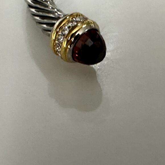 Ladies cuff cable bangle bracelet stackable red stones with crystals at ends New - Picture 4 of 10